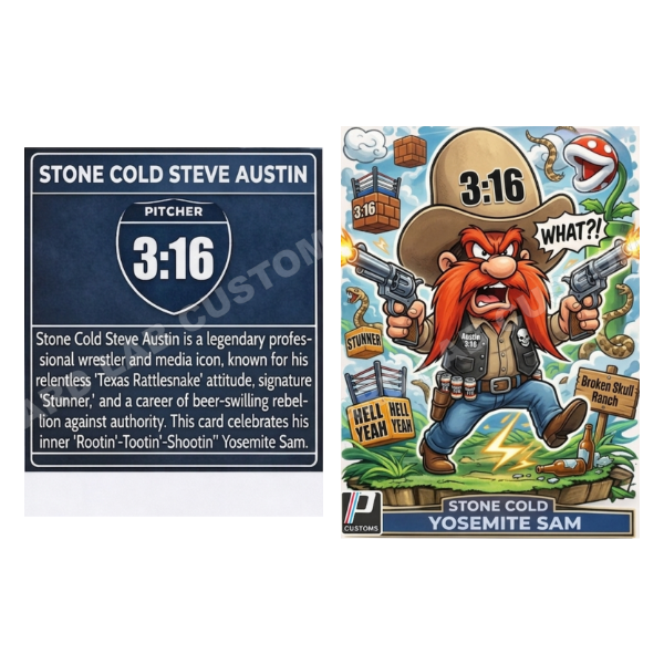 Stone Cold Steve Austin as Yosemite Sam Downtown WWE - Custom Fan Made Card front and back