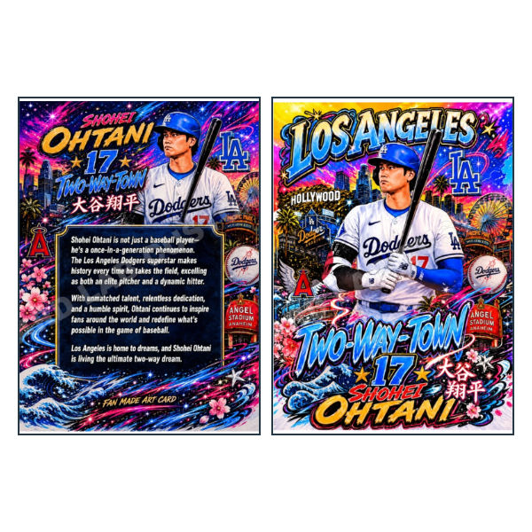 Shohei Ohtani Two-Way Town Los Angeles Dodgers - Custom Fan Made Card front and back