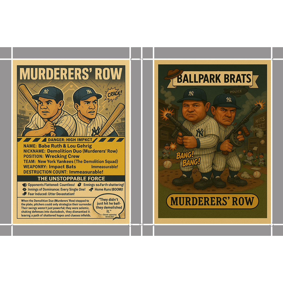 Babe Ruth &  Lou Gehrig as MURDERER'S ROW (b) Custom Fan Made Art Card