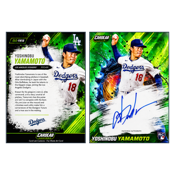 Yoshinobu Yamamoto Signature Card Los Angeles Dodgers - Custom Fan Made Card front and back