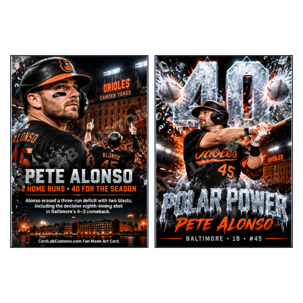 Pete Alonso Polar Power Baltimore Orioles - Custom Fan Made Card front and back