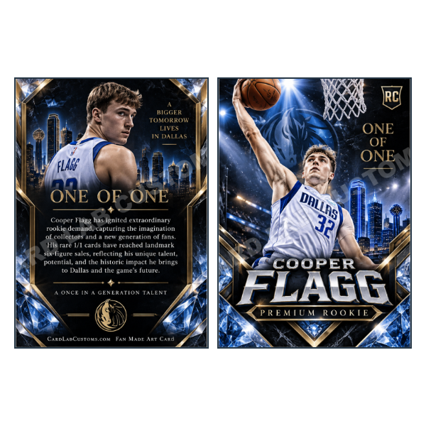 Cooper Flagg One on One Dallas Mavericks - Custom Fan Made Card front and back