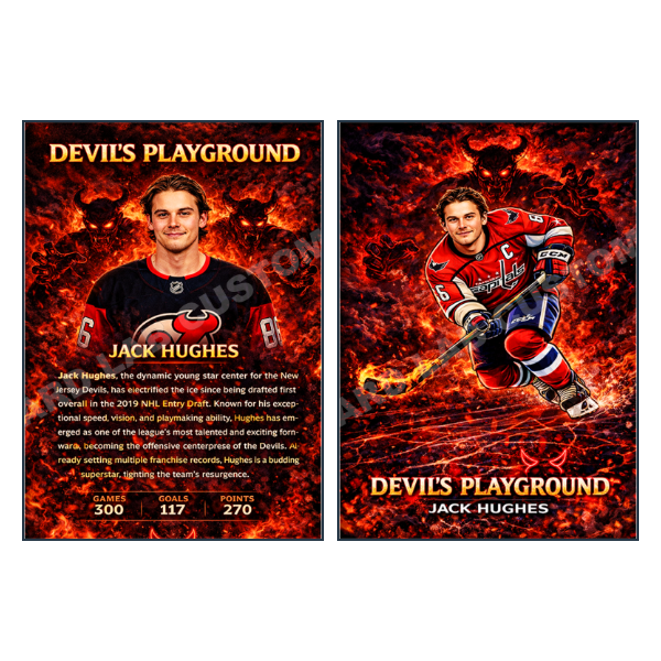 Jack Hughes Devil's Playground - Custom Fan Made Card front and back