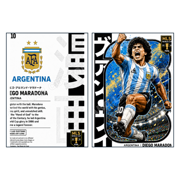 Diego Maradona Manga 2026 MLS World Cup Argentina - Custom Fan Made Card front and back