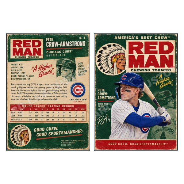 Pete Crow-Armstrong Red Man Chewing Tobacco Chicago Cubs - Custom Fan Made Card front and back