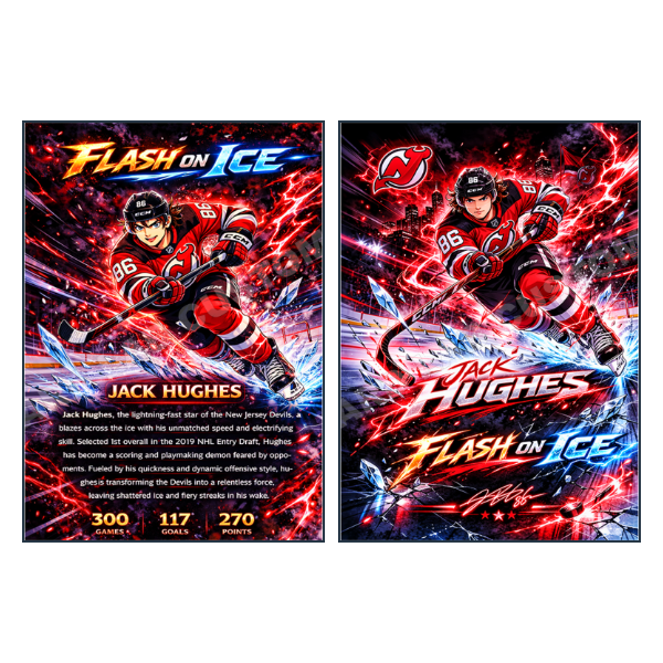 Jack Hughes Flash on Ice b New Jersey Devils - Custom Fan Made Card front and back
