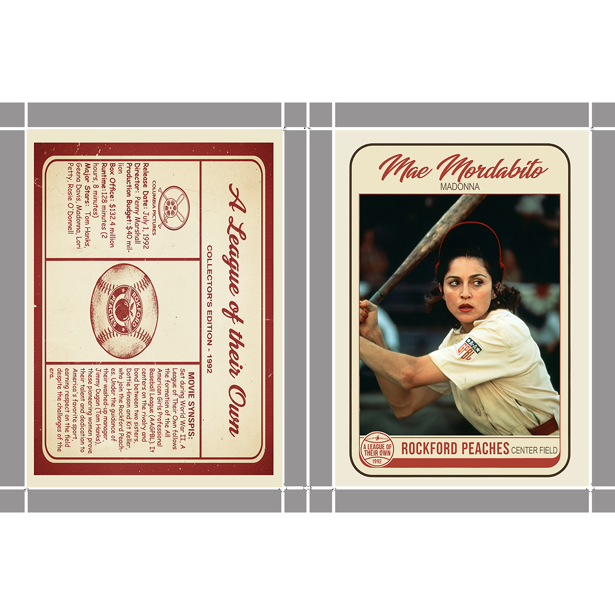 Madonna as Mae Mordabito A League of Their Own Custom Fan Made Art Cards