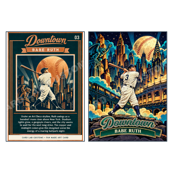 Babe Ruth Downtown New York Yankees gargoyle - Custom Fan Made Card front and back