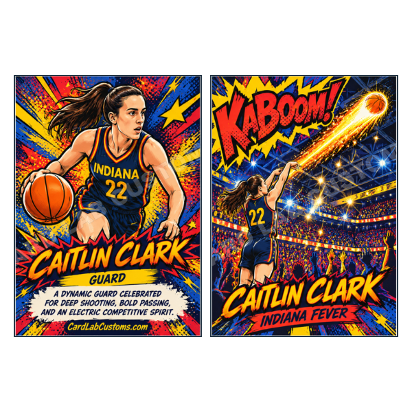 Caitlin Clark Kaboom Indiana Fever 3 Pointer - Custom Fan Made Card front and back
