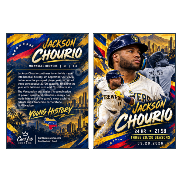 Jackson Chourio Milwaukee Card Lab Now Young History - Custom Fan Made Card front and back