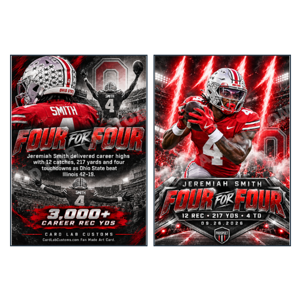 Jeremiah Smith Ohio State Buckeyes Four for Four - Custom Fan Made Card front and back