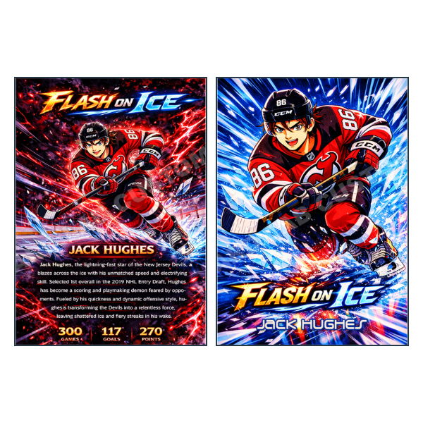 Jack Hughes Flash on Ice - Custom Fan Made Card front and back