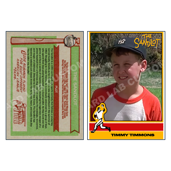 Timmy Timmons The Sandlot - Custom Fan Made Card front and back