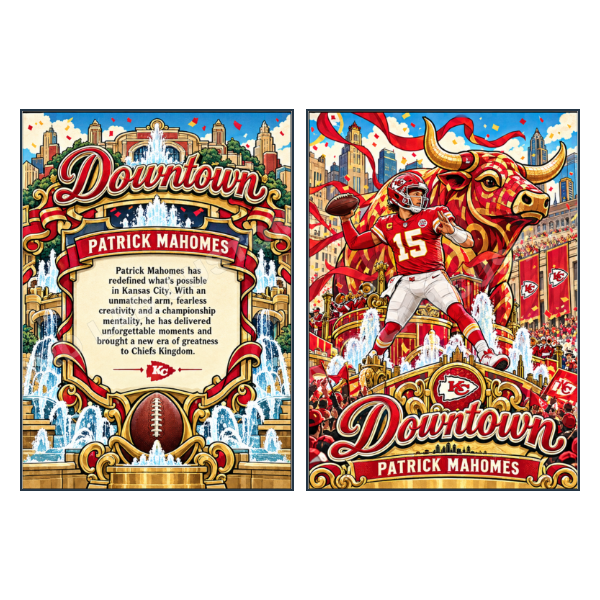 Patrick Mahomes Downtown Kansas City Chiefs Red Bull - Custom Fan Made Card front and back