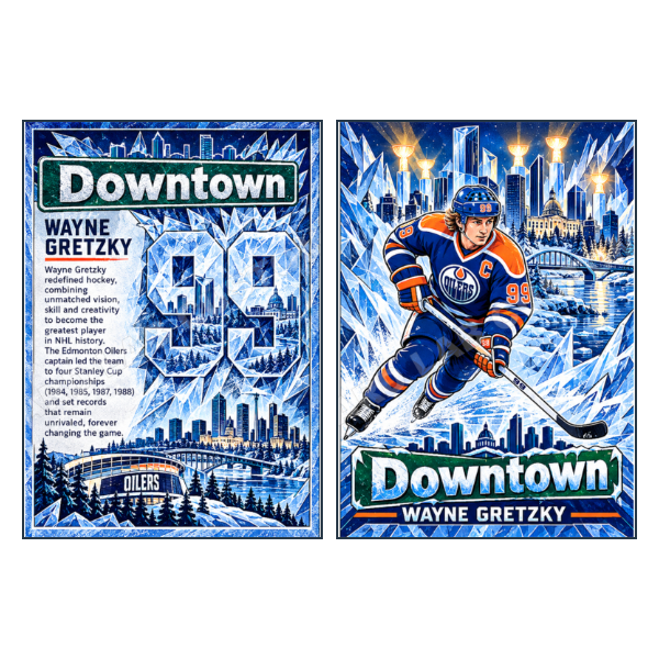 Wayne Gretzky Downtown Frozen Lake Oilers - Custom Fan Made Card front and back