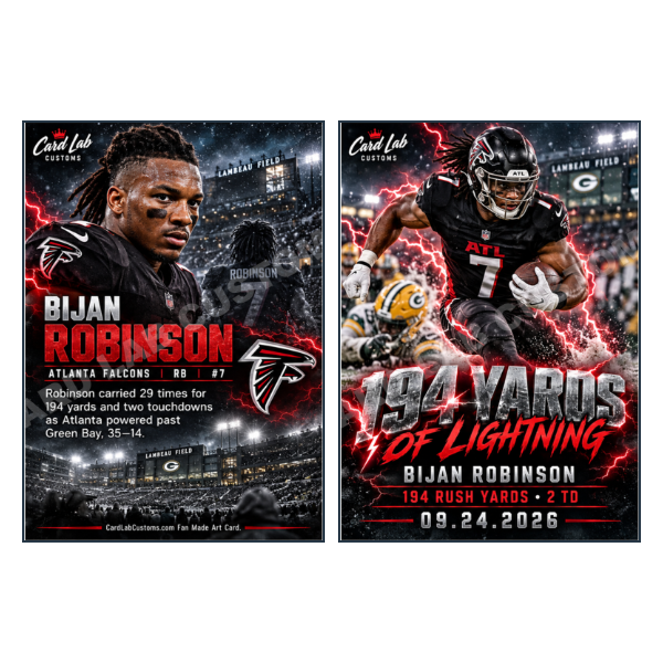 Bijan Robinson Card Lab Now 194 Yards of Lightning Atlant - Custom Fan Made Card front and back