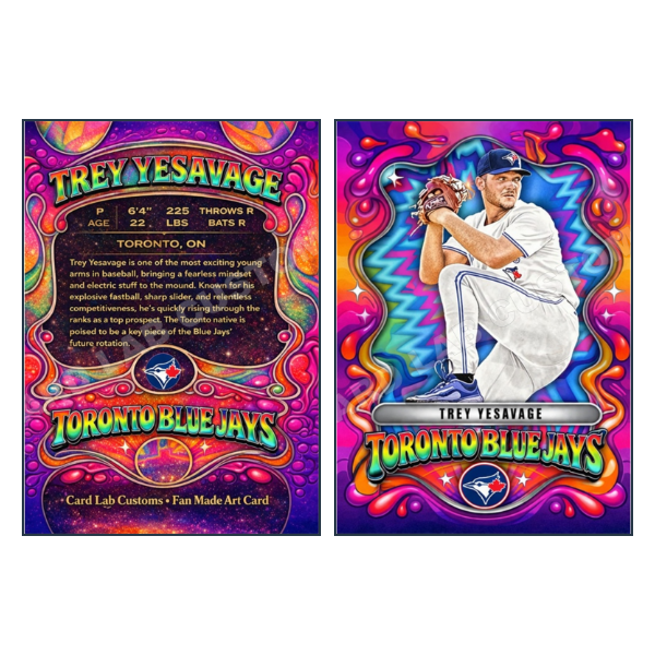 Trey Yesavage Groovy Toronto Blue Jays - Custom Fan Made Card front and back