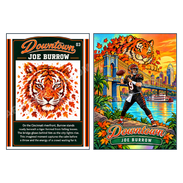 Joe Burrow Downtown Cincinnati Bengals Tiger in the Cloud - Custom Fan Made Card front and back