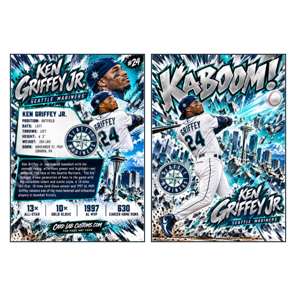 Ken Griffey Jr Kaboom Seattle Mariners city view - Custom Fan Made Card front and back
