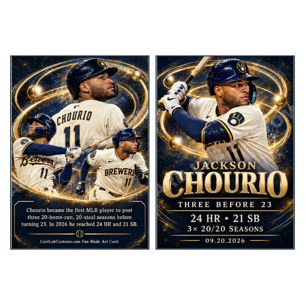 Jackson Chourio Milwaukee Brewers Card Lab Now - Custom Fan Made Card front and back