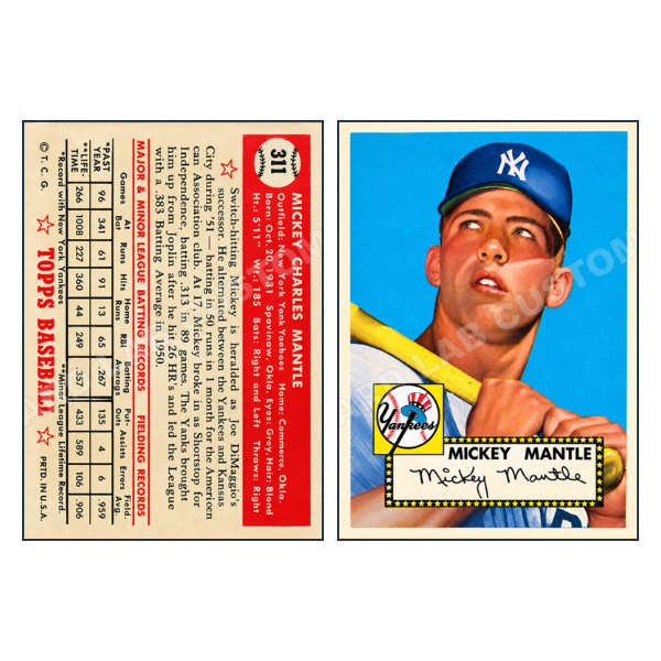 Mickey Mantle 1952 Topps Rookie Reprint - Custom Fan Made Card front and back