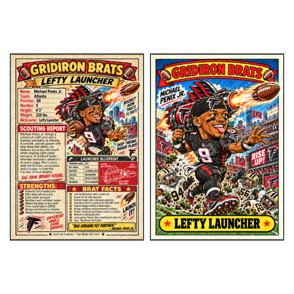 Michae Peni -Jr - Lefty Launcher Gridiron Brats Atlanta F - Custom Fan Made Card front and back