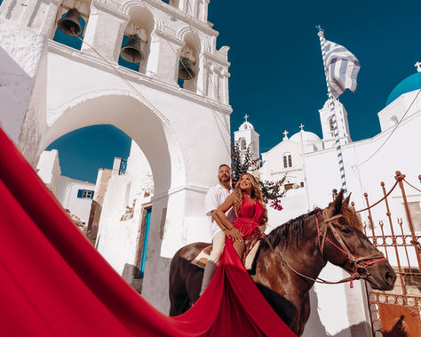 Luxury vacation photography with horse in Megalochori Santorini