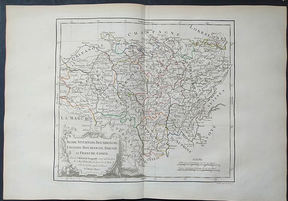 BERRI NIVERNOIS BOURBONOIS LYONOI BOURGOGNE BRESSE FRANCHE-COMTE, carte ancienne