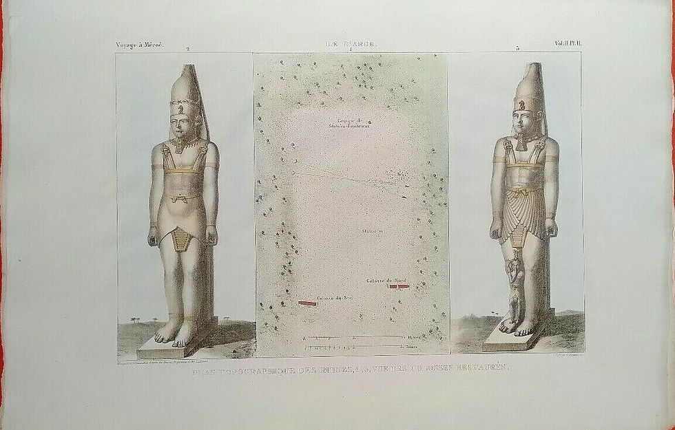 Voyage à Meroe Egypte ILE D'ARGO vue Colosses - Oasis - Engelmann Cailliaud 1820