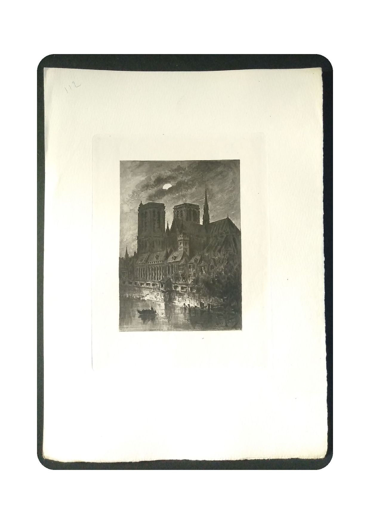 Gravure ancienne, Harpignies, Vue de Notre Dame, Jules Adeline