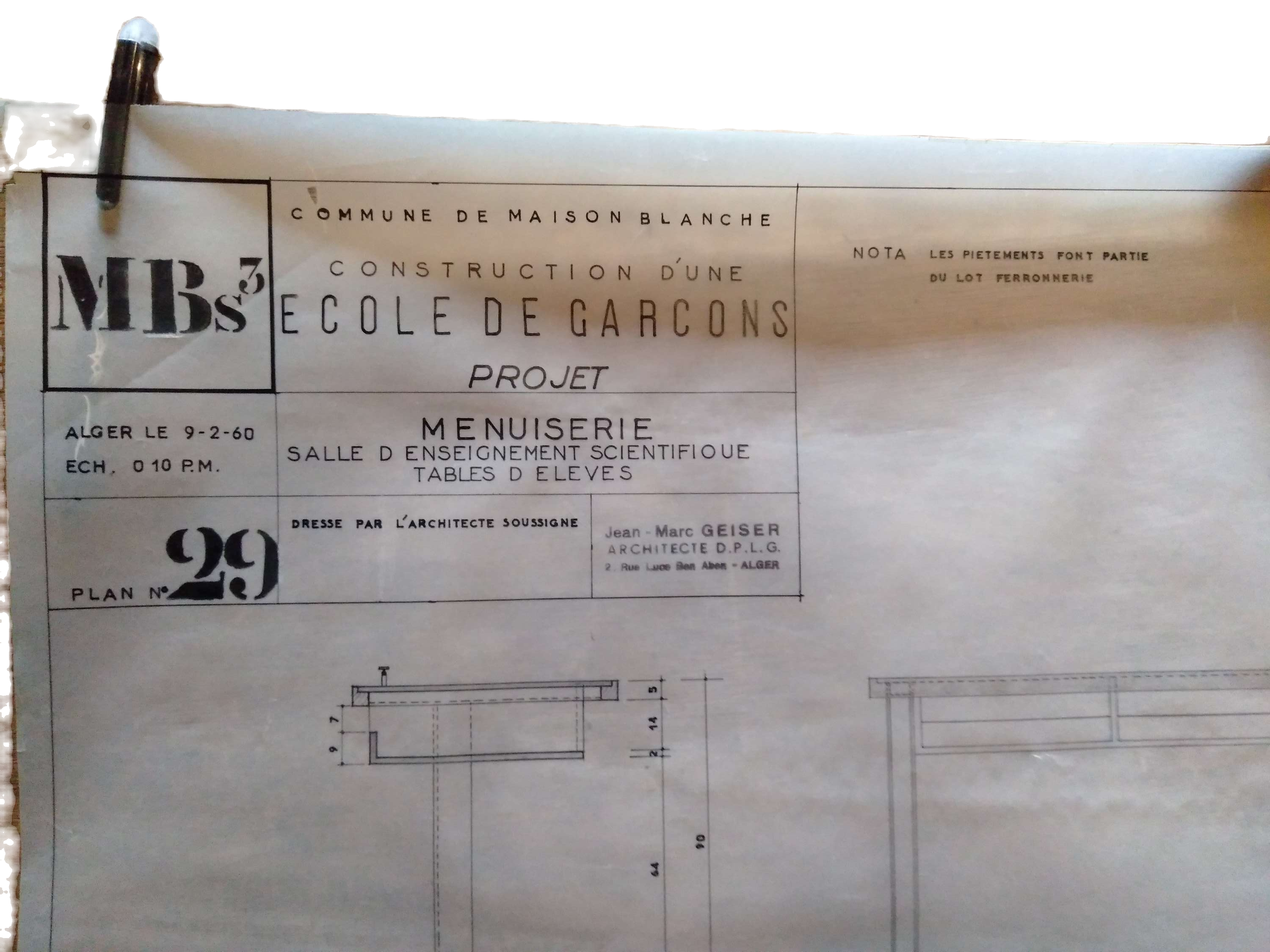 Croquis d'architecture sur calque, 1960