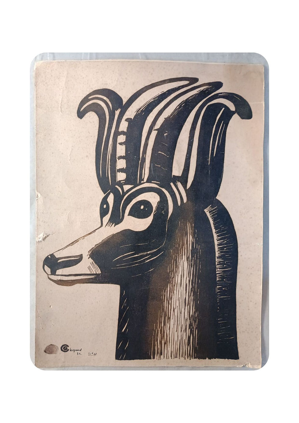 Estampe Originale d'Antilope par Gaston Chopard 1932 , Bois Gravé N°11