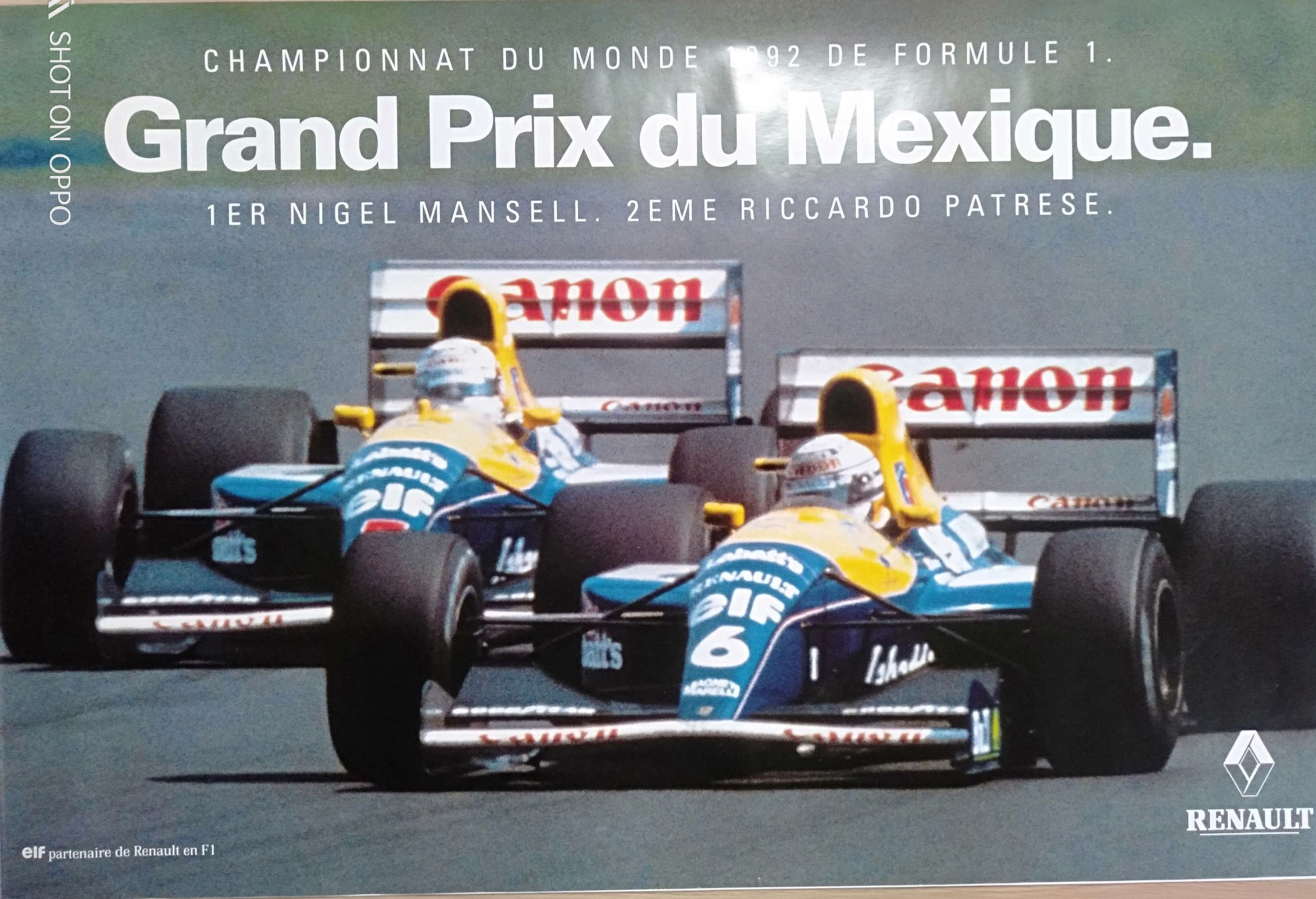 Grand Prix du Mexique, Affiche Automobile Renault FI. NIGEL MANSELL,1992