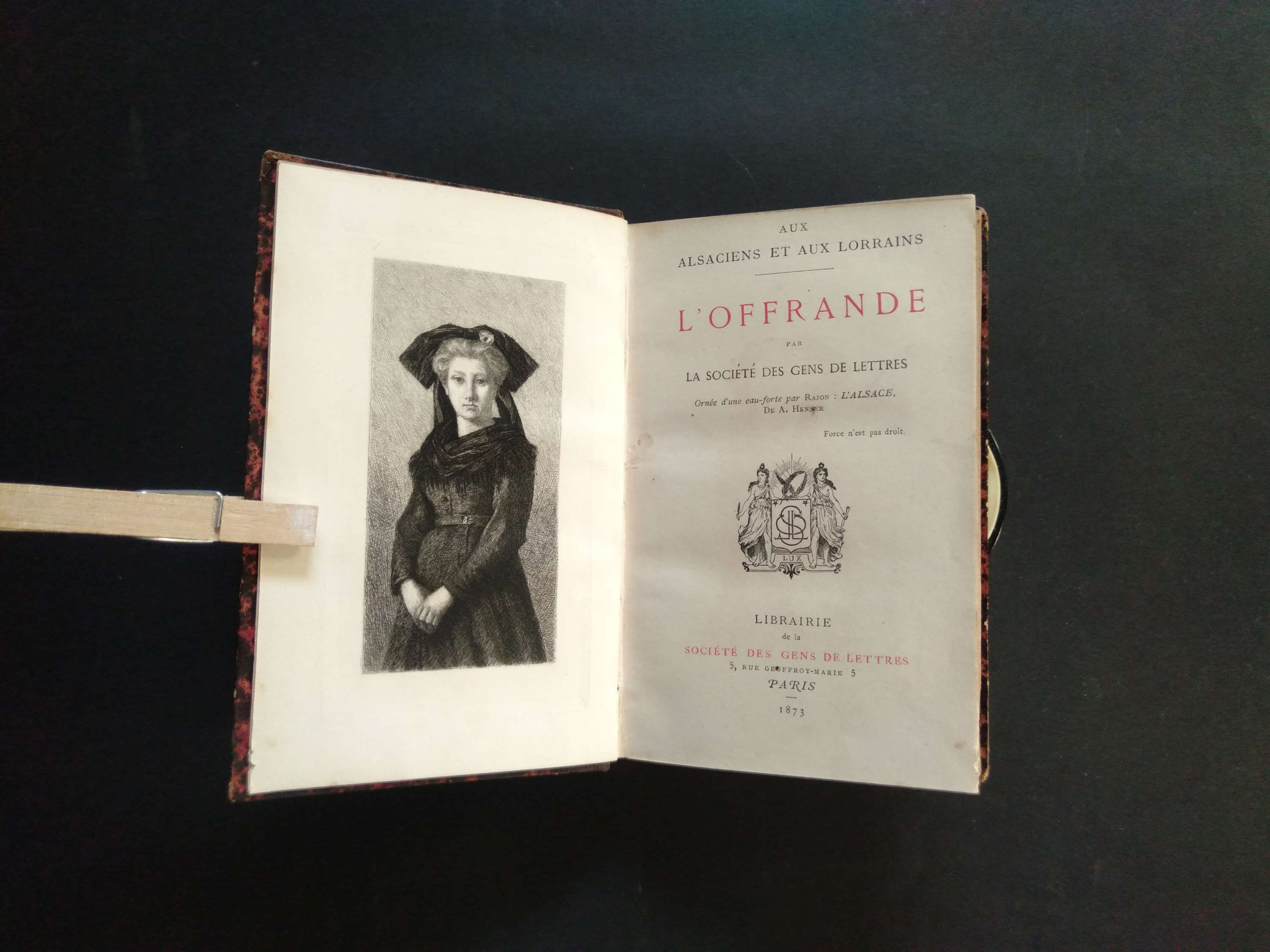 L'offrande, Société des gens de lettres aux Alsaciens et aux Lorrains, 1873