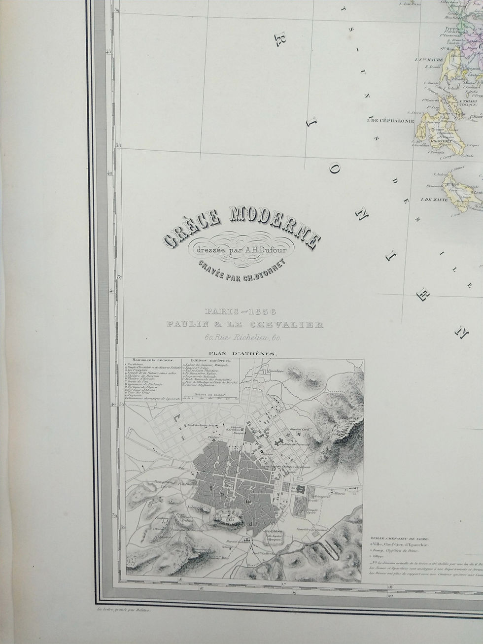 GRECE MODERNE, Plan d'Athènes, Ile de Candie, Paulin et Chevalier
