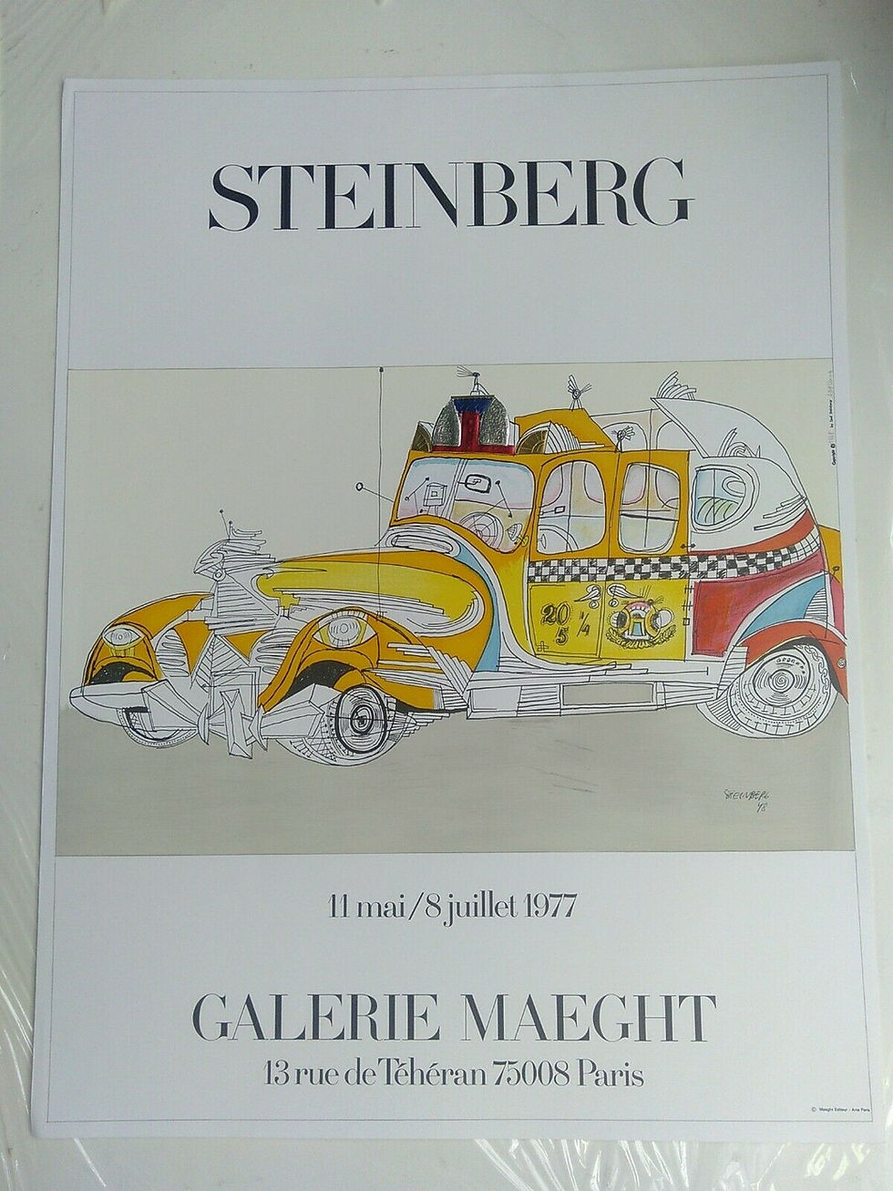 1977 Saul Steinberg Exhibition Poster, Original Français Exhibition Poster,