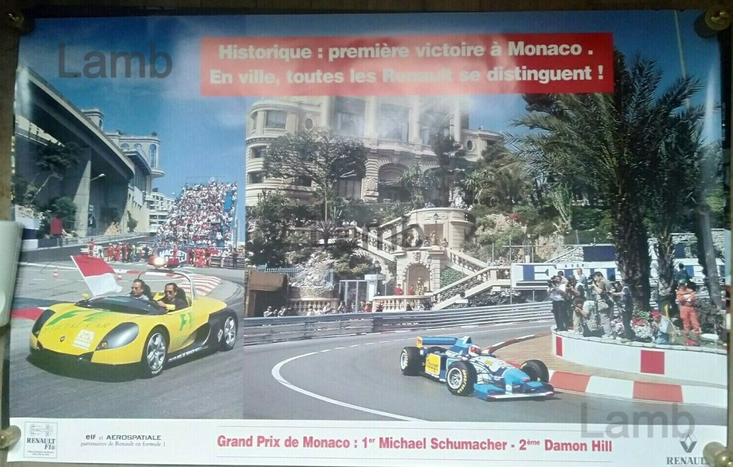 AFFICHE AUTOMOBILE France Renault Grand Prix de MONACO Schumacher Damon Hill 94