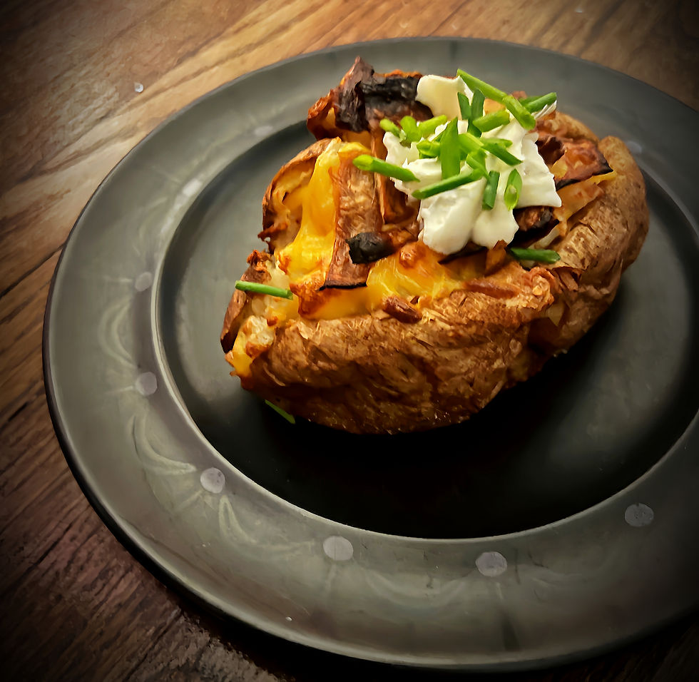 crispy vegan twice baked potato with chives made in air fryer