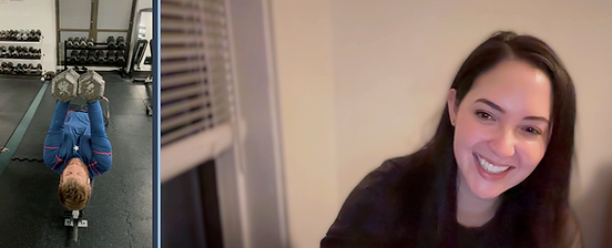 Atlie Gilbert, CPT, CNC, CES, coaching a client during an online gym session.