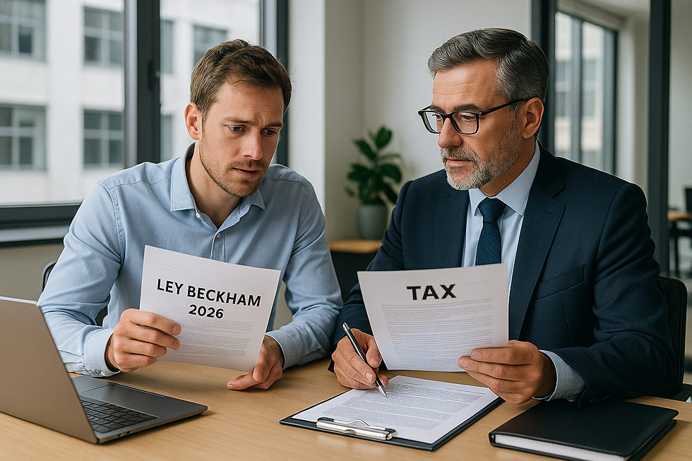 Profesional recién llegado a España revisa su fiscalidad con un abogado de DAPYME bajo el régimen especial de impatriados (Ley Beckham).