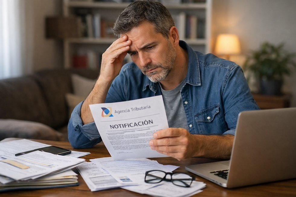 Persona revisando una notificación de Hacienda en su domicilio antes de responder a un requerimiento fiscal