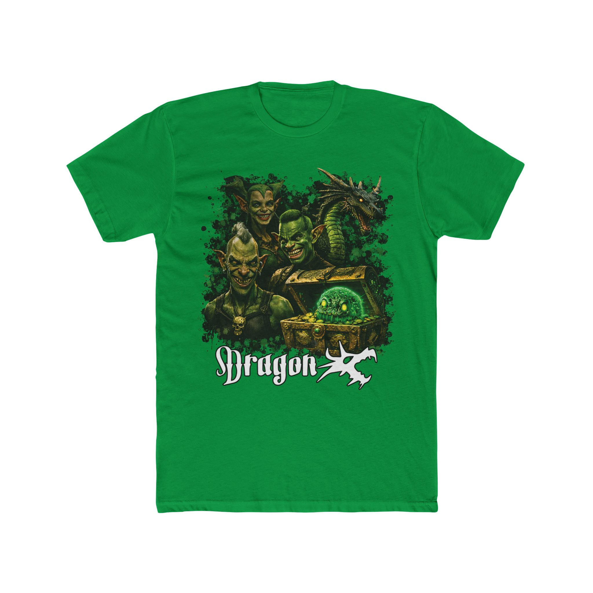 Goblin Heist Fantasy Tee — Green Dragon, Goblin & Treasure Chest Graphic Shirt