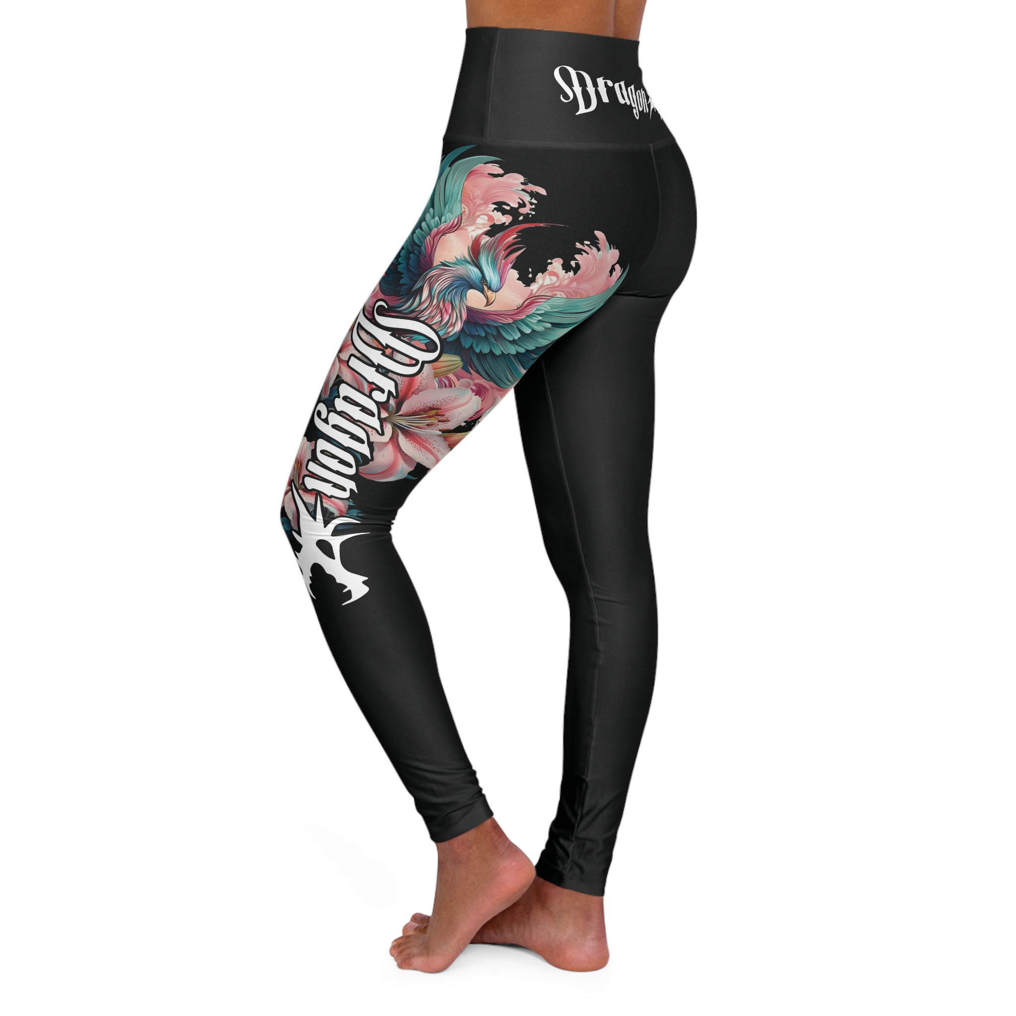 Sleek Lilium Phoenix Design High Waisted Yoga Leggings for Fitness Enthusiasts