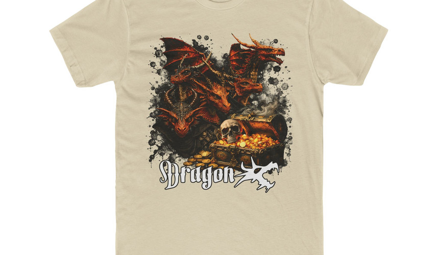 Next Level 3600 Cotton Tee, Beige, orange Drakling necromancer design, front of tee