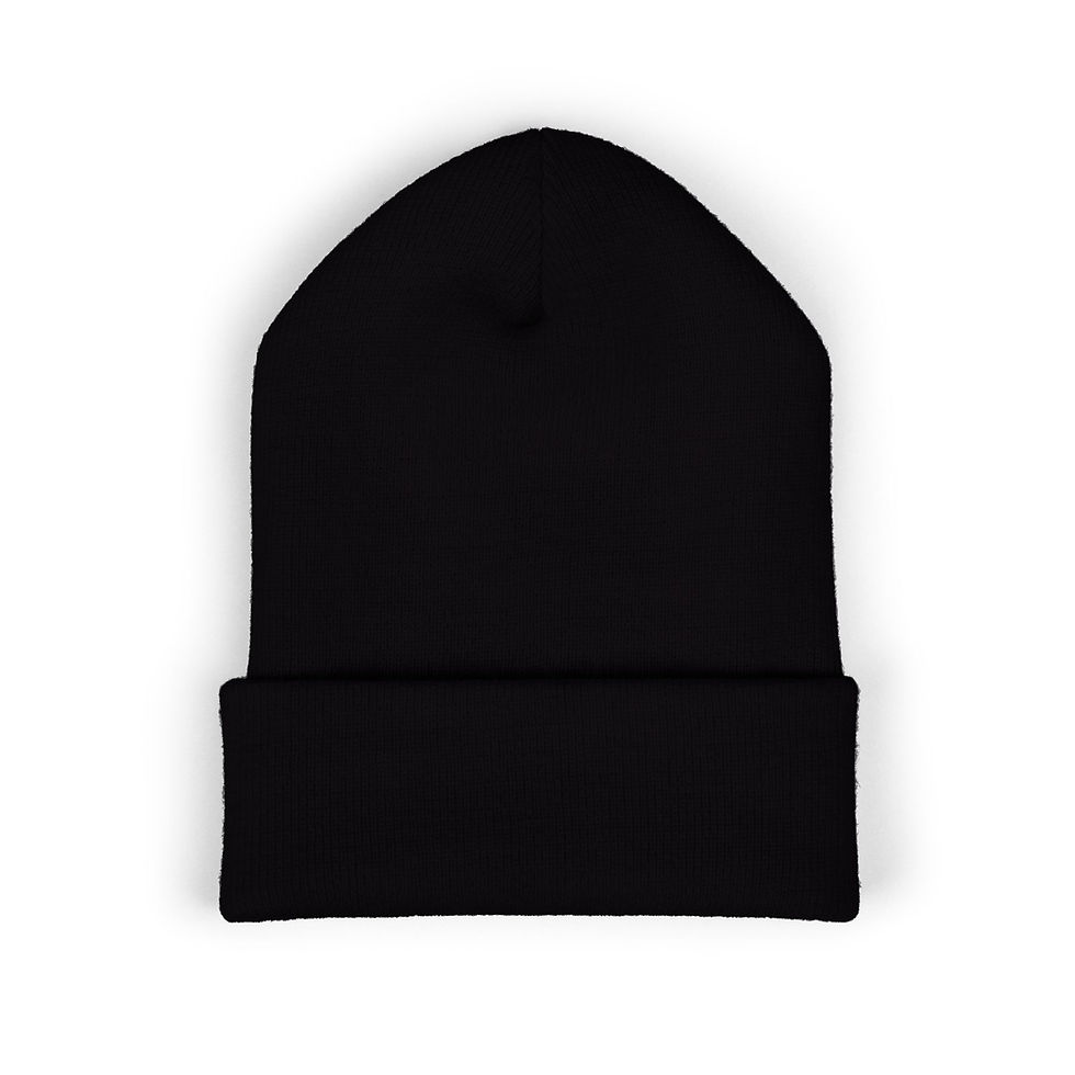 Thumbnail: Embroidered 'Dragon' Cuffed Beanie — White Gothic Script & Dragon Silhouette