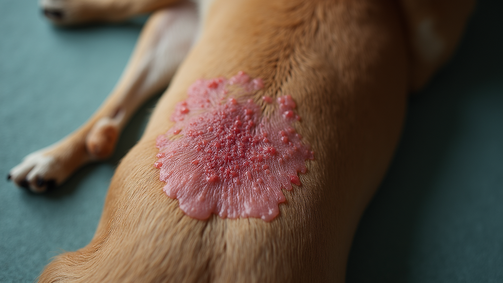 High angle view of an inflamed area of skin on a pet
