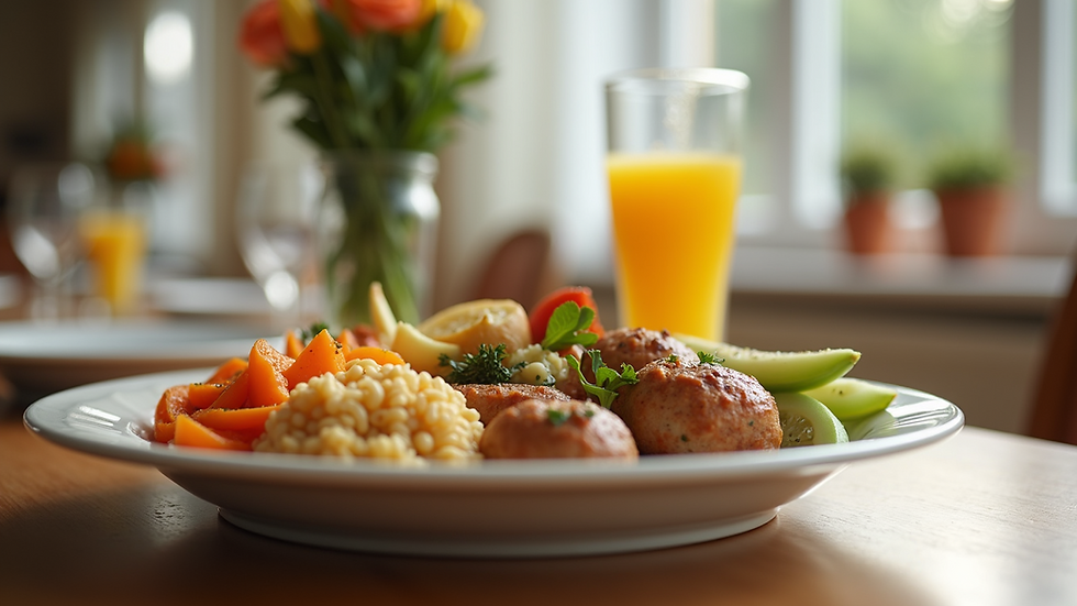 Close-up view of a nutritious meal served in an assisted living dining room
