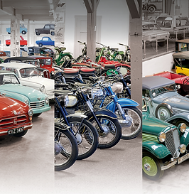 Blick in die vier PS.Depots mit Kleinwagen, Motorrädern, Autos und Nutzfahrzeugen.