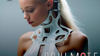 SOULM8TE Sci-fi Horror Movie  poster featuring a woman in a futuristic white neck apparatus, with Universal and Blumhouse logos.