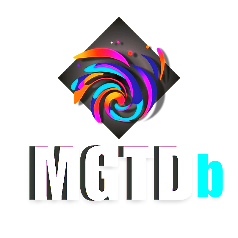 MGTDb text logo with colorful design, abstract graphic elements. MGTDb logo